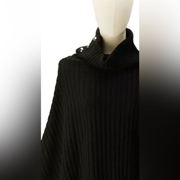 Michael Kors Women's Wide-Rib Button Turtleneck Poncho - Picture 3 of 8